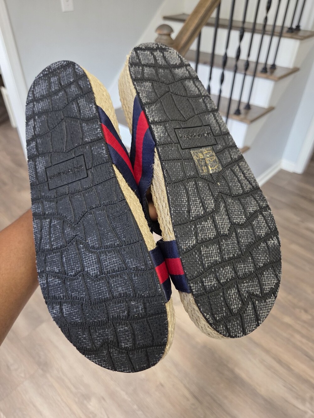 SAKS FIFTH AVENUE Navy & Red Crisscross Espadrille Slides - Picture 7 of 7